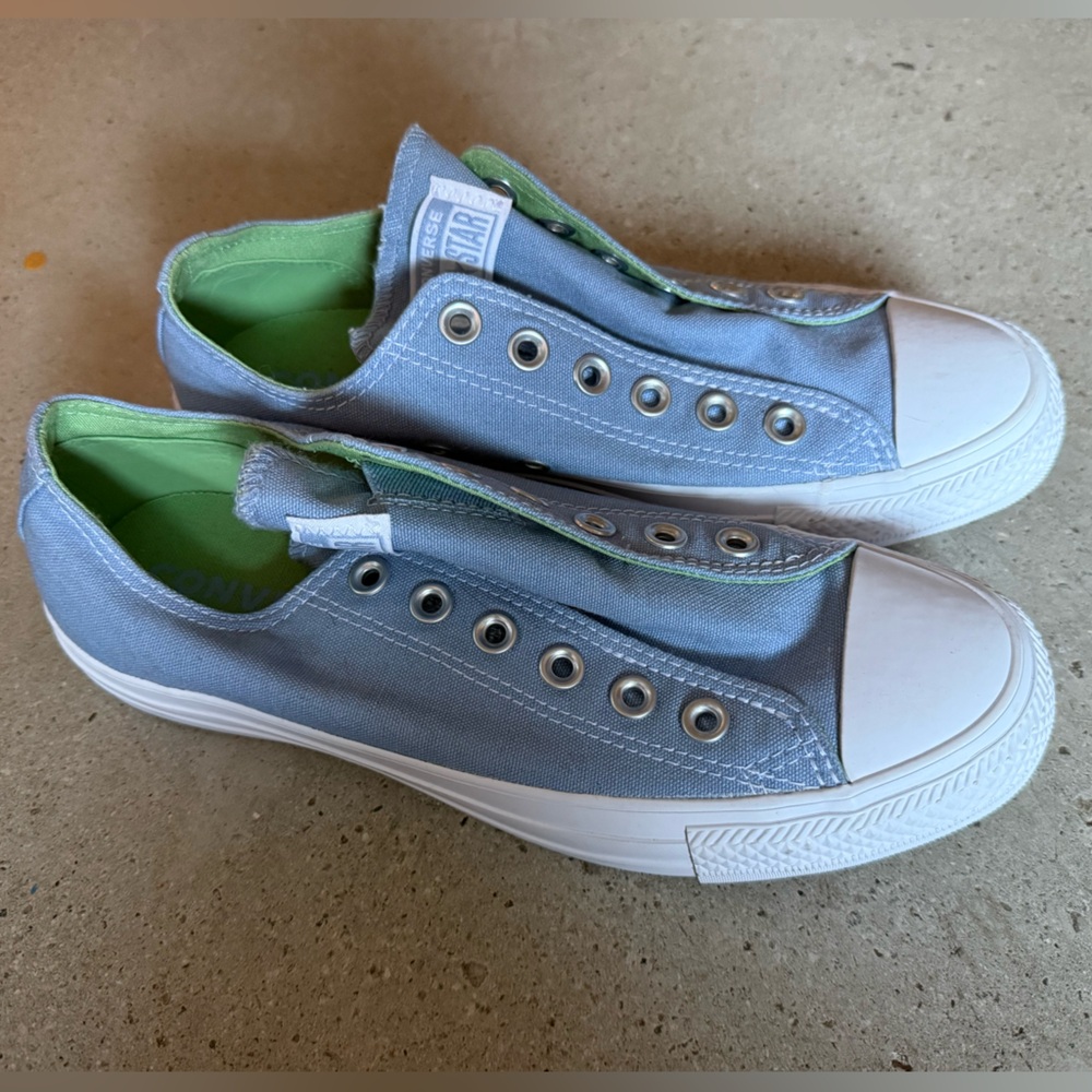 Converse Sky Blue and Lime Green Slip-On Sneakers